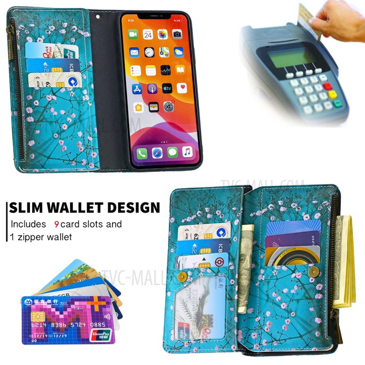 Patterned Zipper Wallet Leather Phone Case with Strap for Apple iPhone 11 Pro 5.8 inch - White Flowers-8