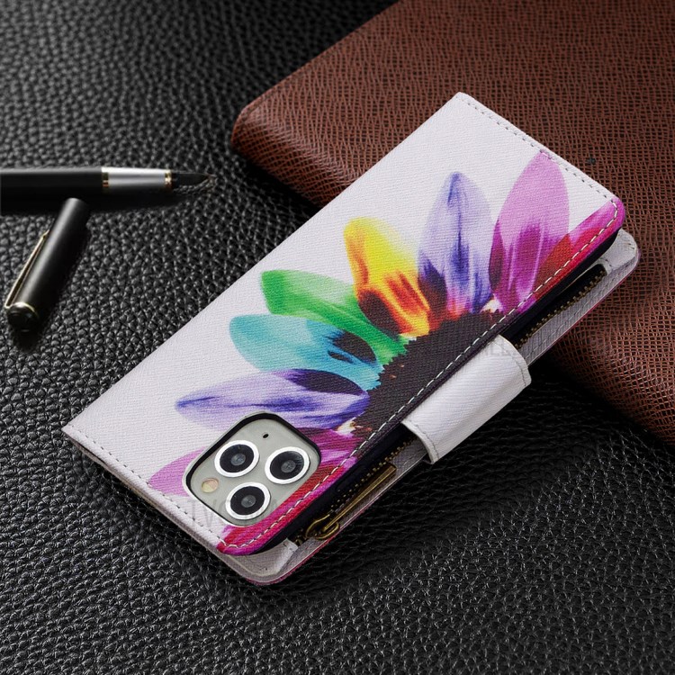Patterned Zipper Wallet Leather Phone Case with Strap for Apple iPhone 11 Pro 5.8 inch - Colorful-3