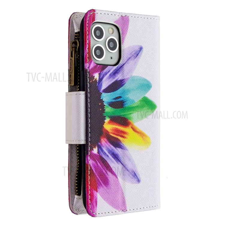 Patterned Zipper Wallet Leather Phone Case with Strap for Apple iPhone 11 Pro 5.8 inch - Colorful-5