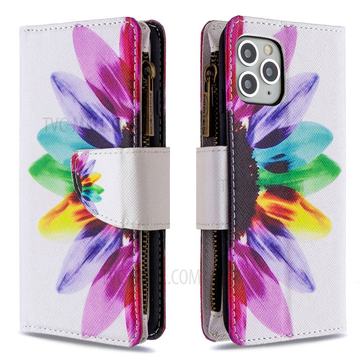 Patterned Zipper Wallet Leather Phone Case with Strap for Apple iPhone 11 Pro 5.8 inch - Colorful-6