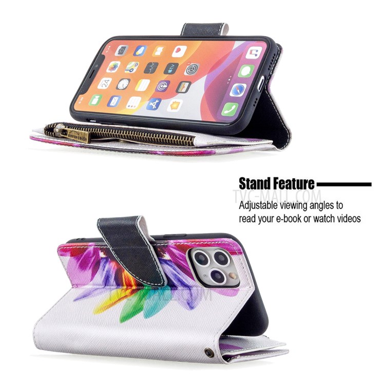 Patterned Zipper Wallet Leather Phone Case with Strap for Apple iPhone 11 Pro 5.8 inch - Colorful-7