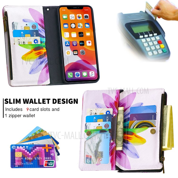 Patterned Zipper Wallet Leather Phone Case with Strap for Apple iPhone 11 Pro 5.8 inch - Colorful-8