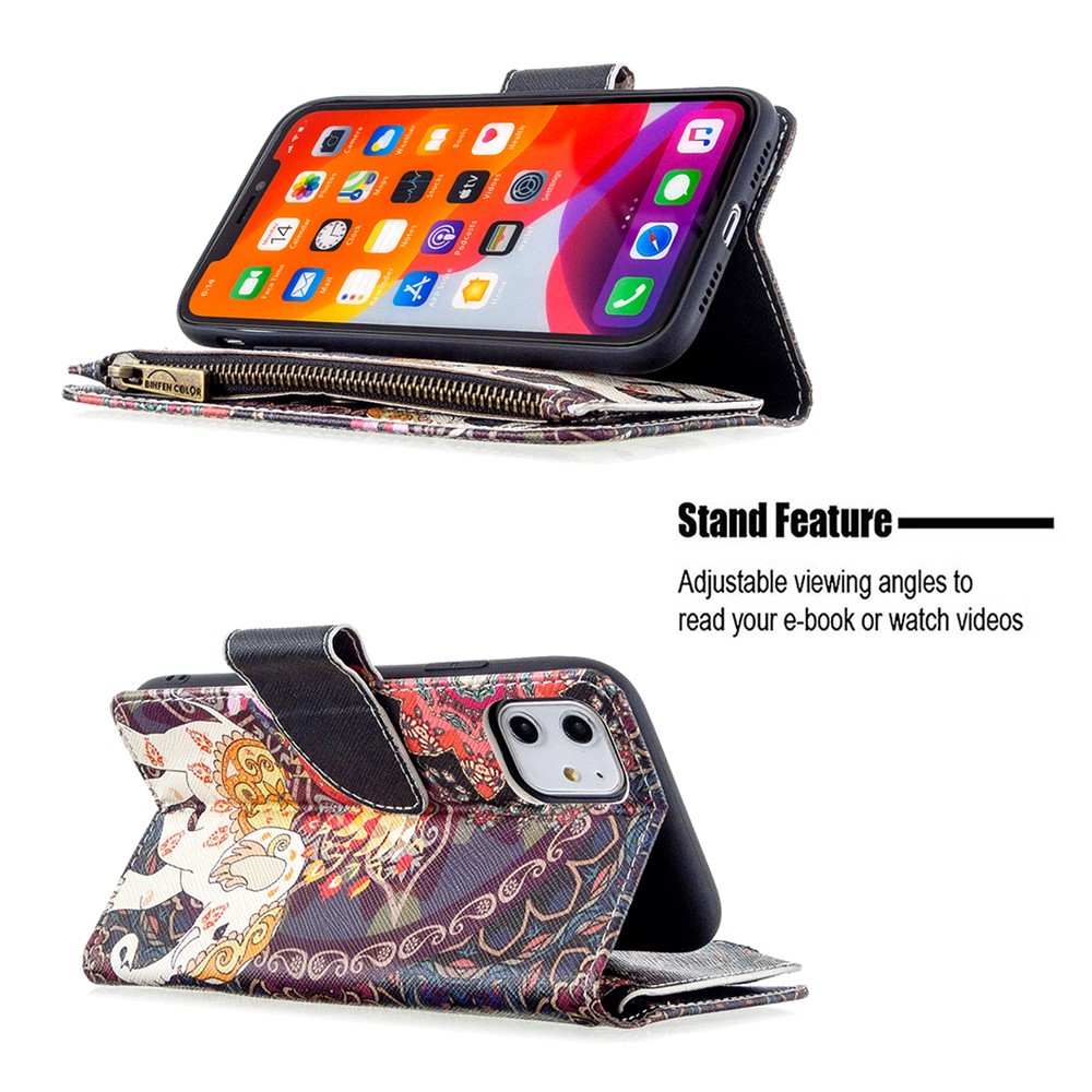 Pattern Printing Zipper Wallet Leather Case Shell for Apple iPhone 11 6.1 inch - Elephant-7