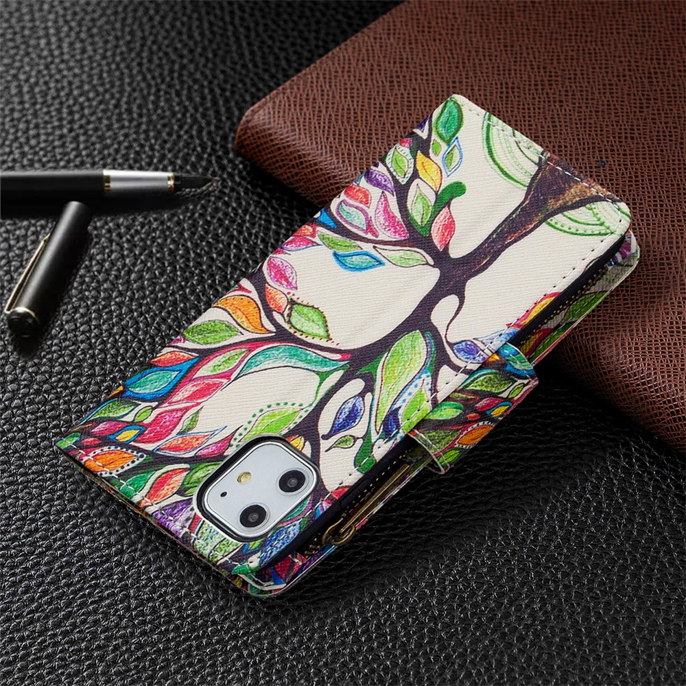 Pattern Printing Zipper Wallet Leather Case Shell for Apple iPhone 11 6.1 inch - Color Tree-3
