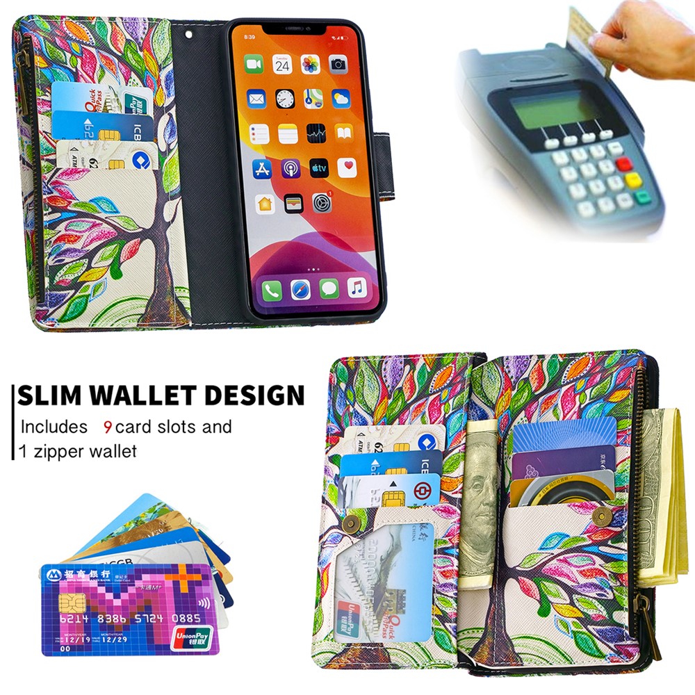 Pattern Printing Zipper Wallet Leather Case Shell for Apple iPhone 11 6.1 inch - Color Tree-8