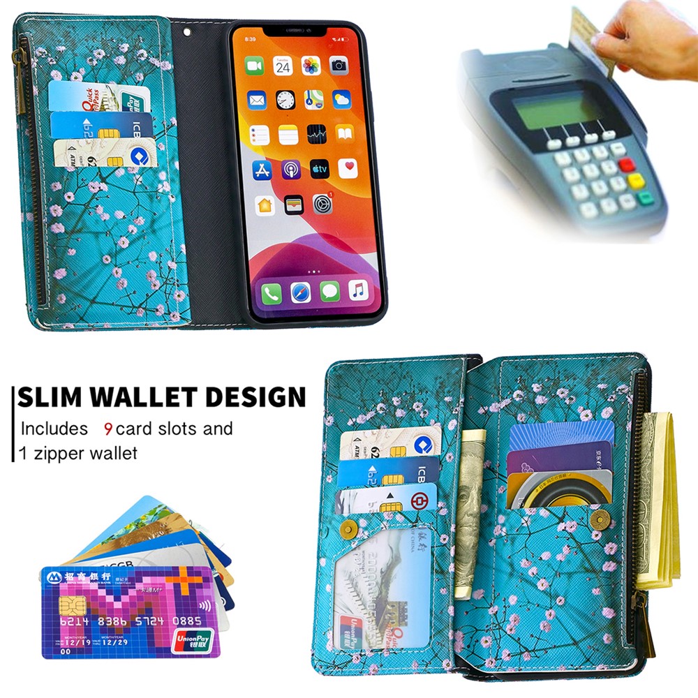 Pattern Printing Zipper Wallet Leather Case Shell for Apple iPhone 11 6.1 inch - White Flowers-8