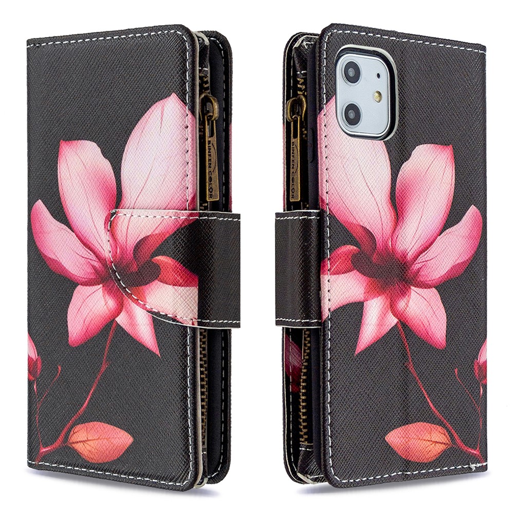 Pattern Printing Zipper Wallet Leather Case Shell for Apple iPhone 11 6.1 inch - Lotus-6