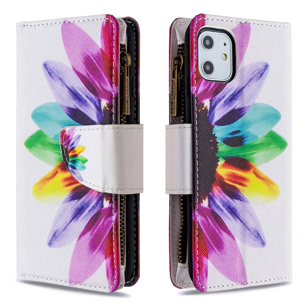 Pattern Printing Zipper Wallet Leather Case Shell for Apple iPhone 11 6.1 inch - Colorful Petals-6