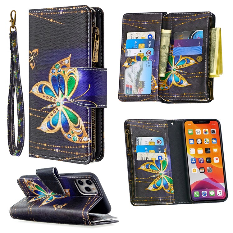 BF03 Pattern Printing Zipper Wallet Leather Phone Case for iPhone 11 Pro Max 6.5 inch - Crystal Butterfly-1