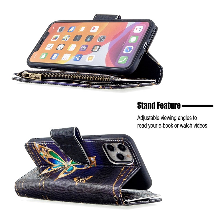 BF03 Pattern Printing Zipper Wallet Leather Phone Case for iPhone 11 Pro Max 6.5 inch - Crystal Butterfly-7