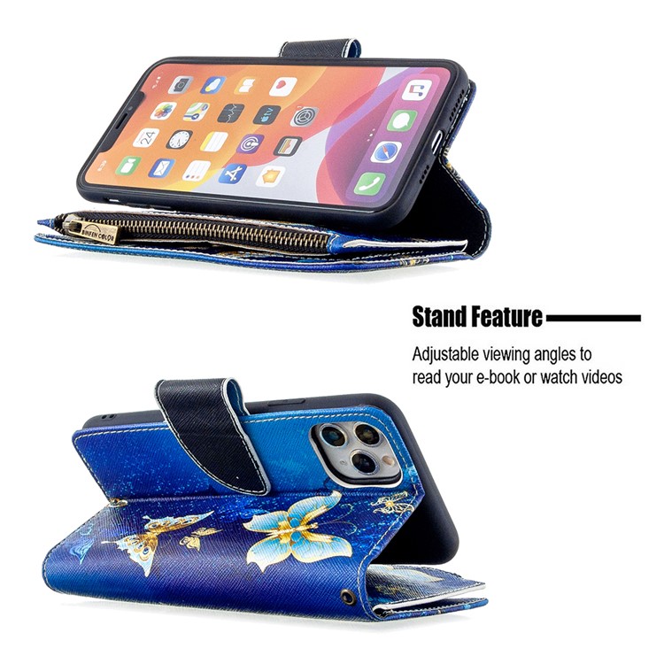 BF03 Pattern Printing Zipper Wallet Leather Phone Case for iPhone 11 Pro Max 6.5 inch - Beautiful Butterfly-7