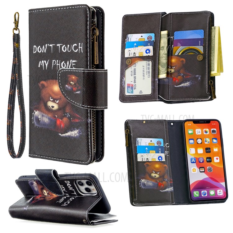 BF03 Pattern Printing Zipper Wallet Leather Phone Case for iPhone 11 Pro Max 6.5 inch - Fierce Bear-1