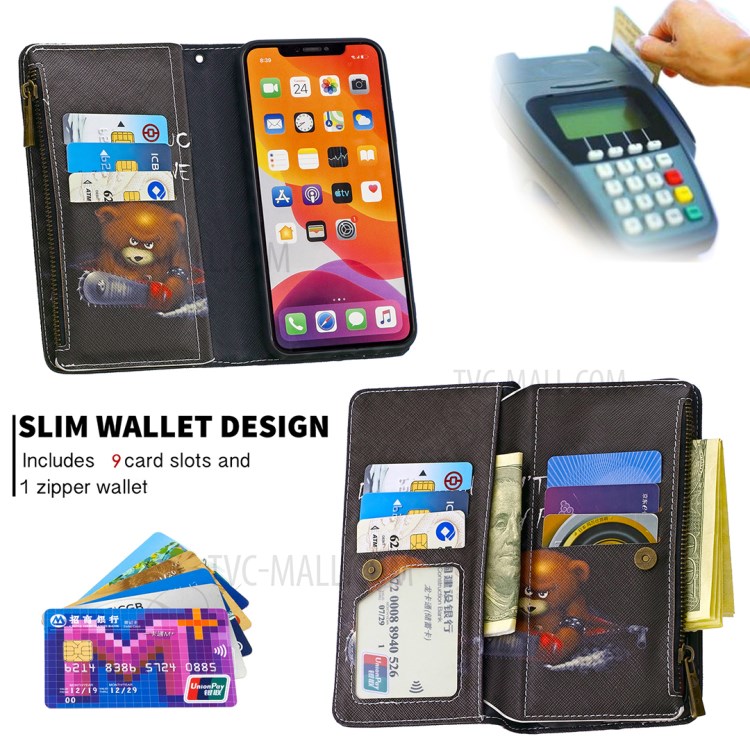 BF03 Pattern Printing Zipper Wallet Leather Phone Case for iPhone 11 Pro Max 6.5 inch - Fierce Bear-8