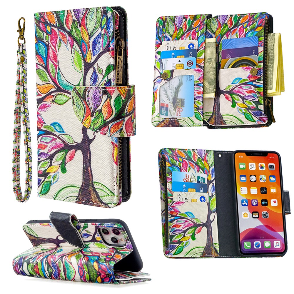 BF03 Pattern Printing Zipper Wallet Leather Phone Case for iPhone 11 Pro Max 6.5 inch - Life Tree-1