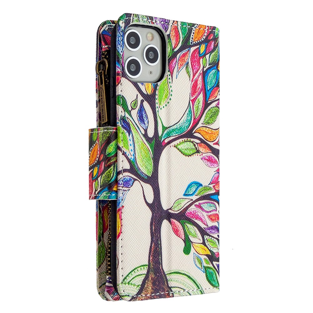 Funda Telefónica De Cuero Con Cremallera De Impresión De Patrón BF03 Para IPhone 11 Pro Max 6,5 Pulgadas - Arbol De La Vida