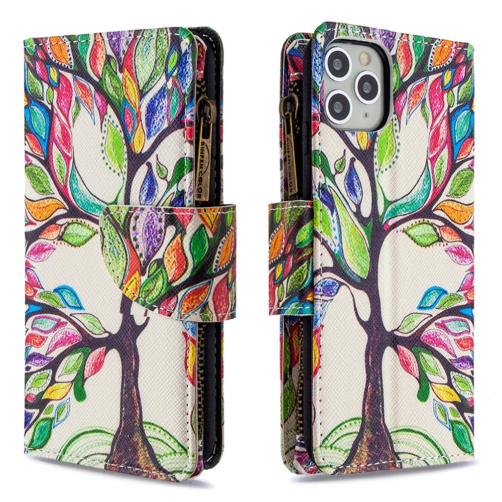 Funda Telefónica De Cuero Con Cremallera De Impresión De Patrón BF03 Para IPhone 11 Pro Max 6,5 Pulgadas - Arbol De La Vida