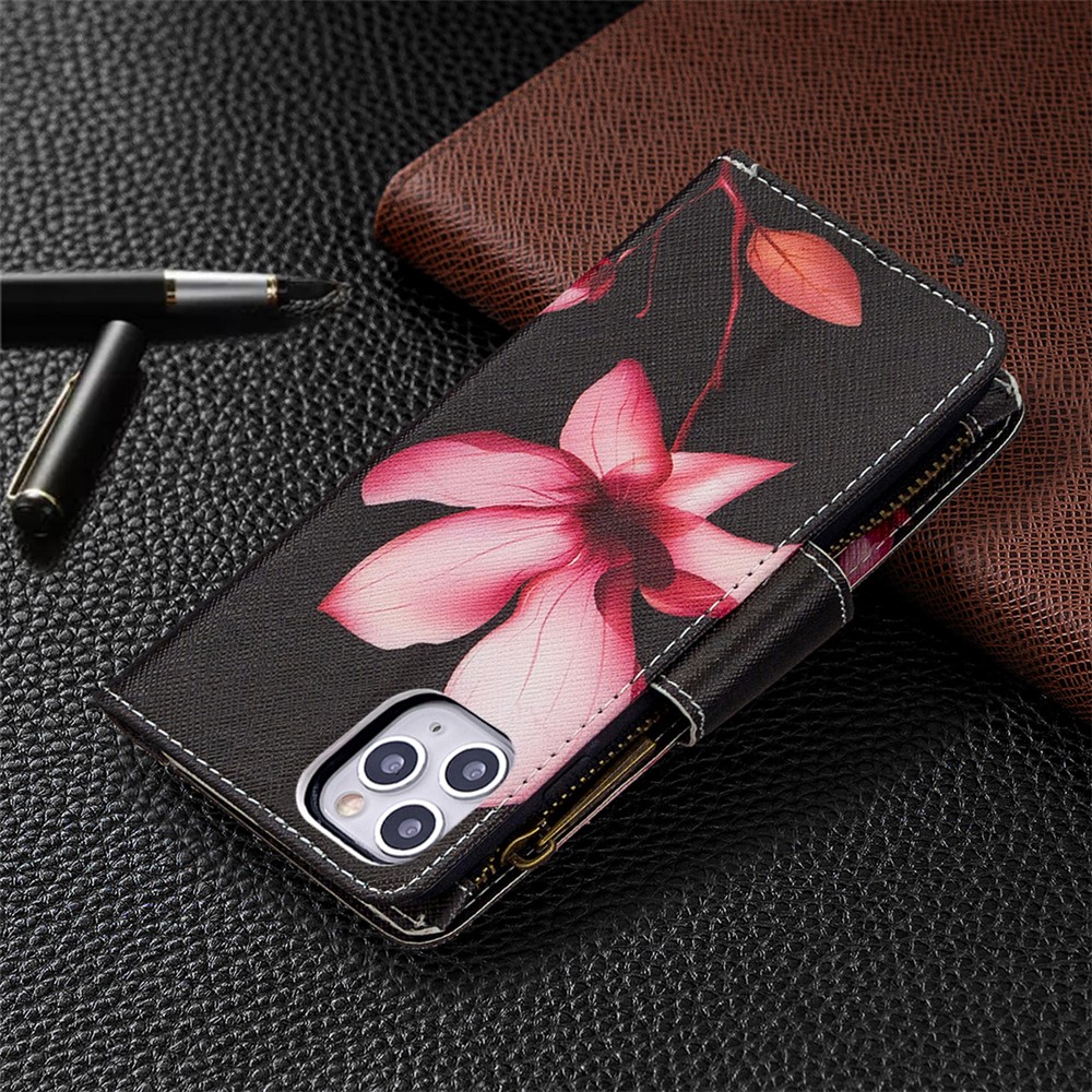 BF03 Pattern Printing Zipper Wallet Leather Phone Case for iPhone 11 Pro Max 6.5 inch - Flower-3