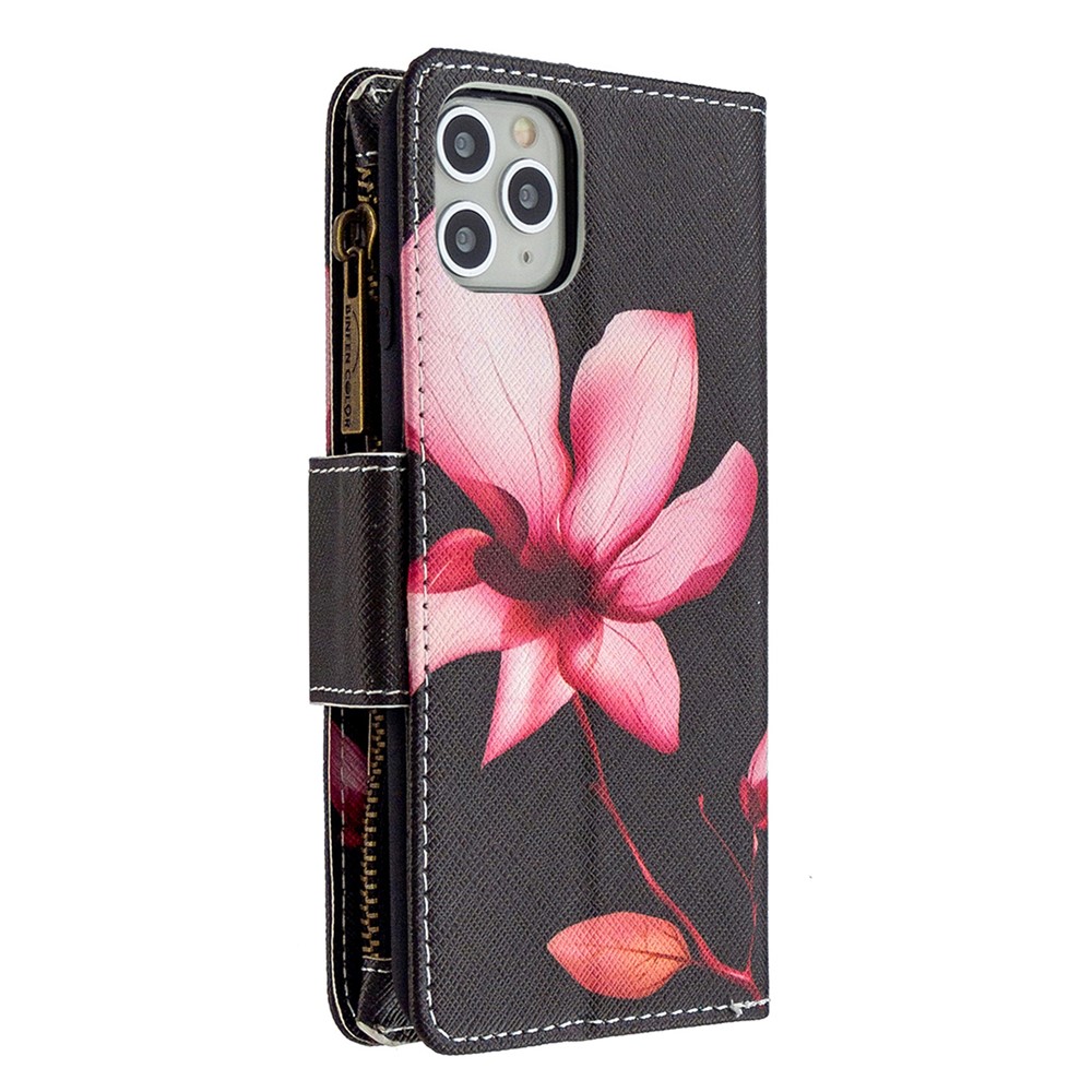 BF03 Pattern Printing Zipper Wallet Leather Phone Case for iPhone 11 Pro Max 6.5 inch - Flower-5