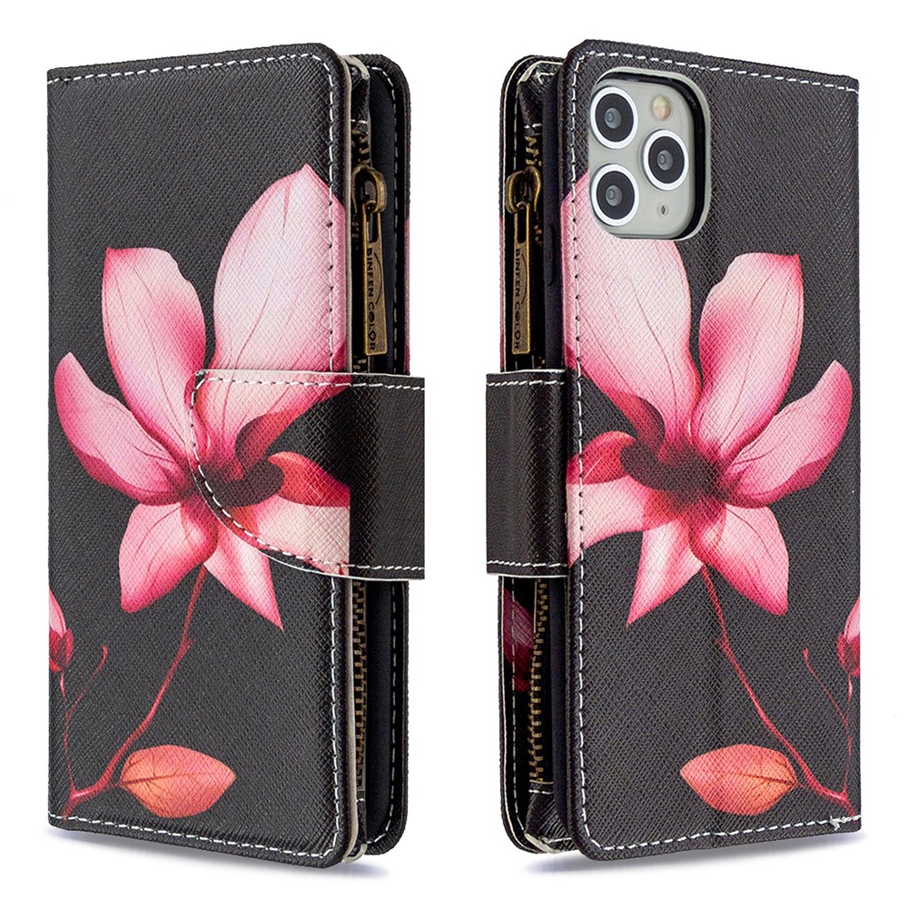 BF03 Pattern Printing Zipper Wallet Leather Phone Case for iPhone 11 Pro Max 6.5 inch - Flower-6