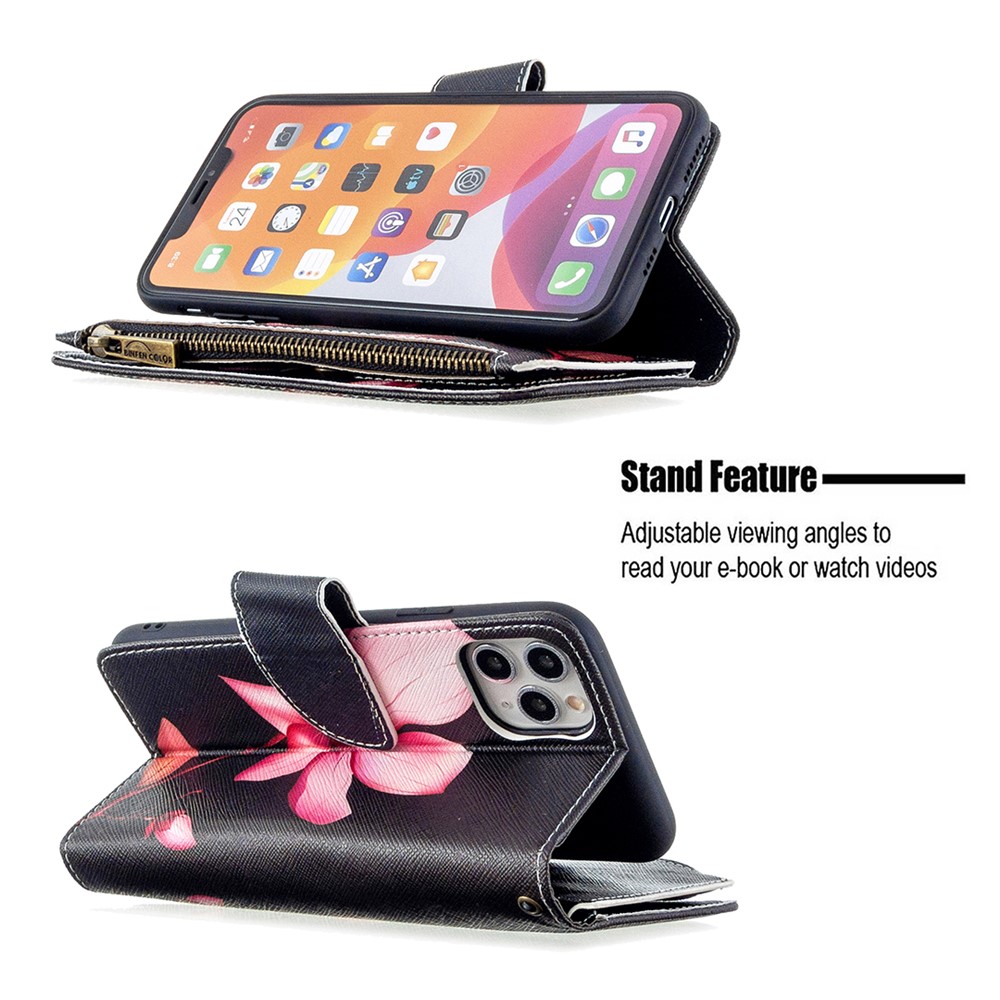 BF03 Pattern Printing Zipper Wallet Leather Phone Case for iPhone 11 Pro Max 6.5 inch - Flower-7