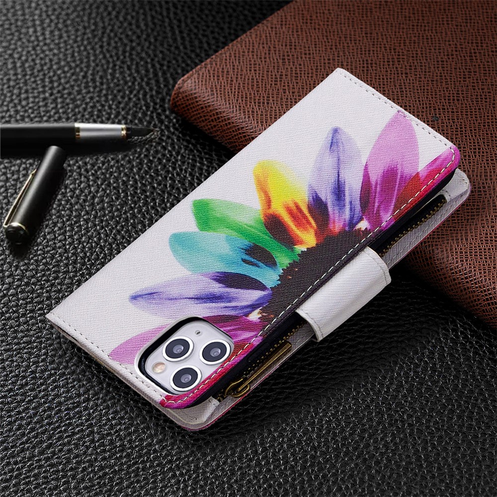 BF03 Pattern Printing Zipper Wallet Leather Phone Case for iPhone 11 Pro Max 6.5 inch - Colorful Petals-3