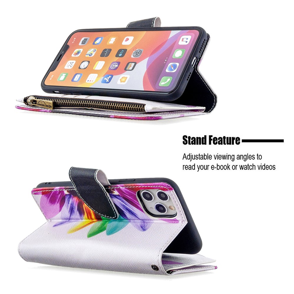 BF03 Pattern Printing Zipper Wallet Leather Phone Case for iPhone 11 Pro Max 6.5 inch - Colorful Petals-7