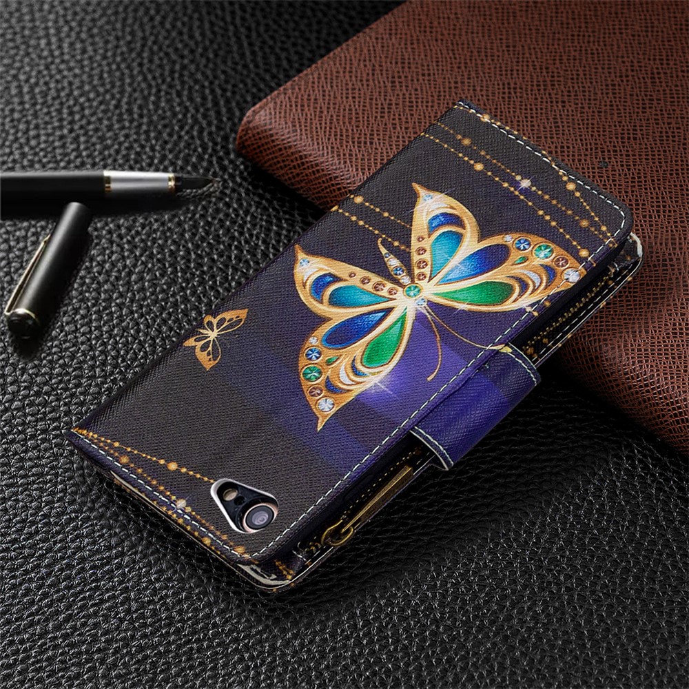 BF03 Pattern Printing Zipper Wallet Leather Phone Shell for iPhone SE (2nd Generation)/8/7 - Crystal Butterfly-3