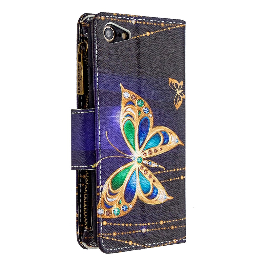 BF03 Pattern Printing Zipper Wallet Leather Phone Shell for iPhone SE (2nd Generation)/8/7 - Crystal Butterfly-5