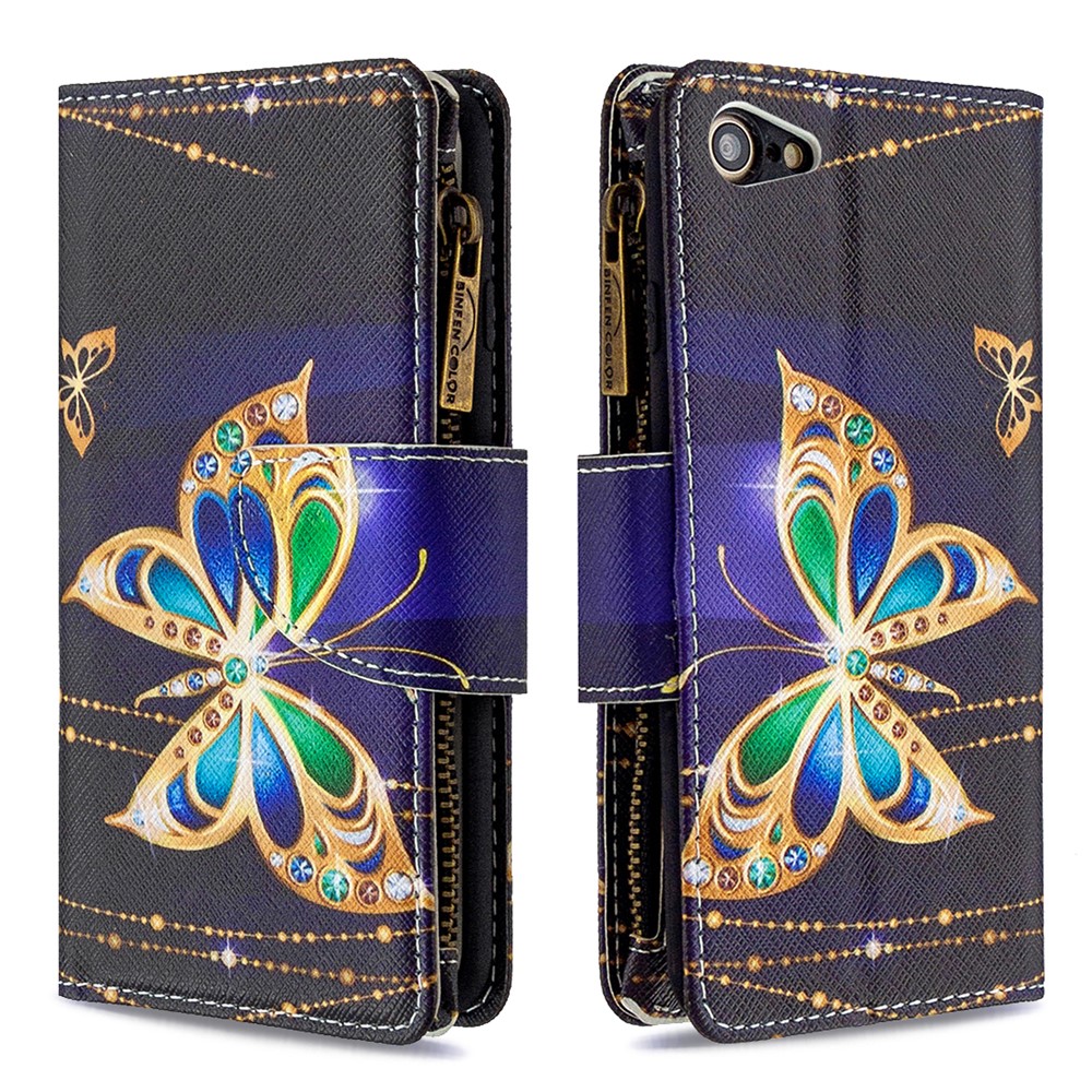 BF03 Pattern Printing Zipper Wallet Leather Phone Shell for iPhone SE (2nd Generation)/8/7 - Crystal Butterfly-6
