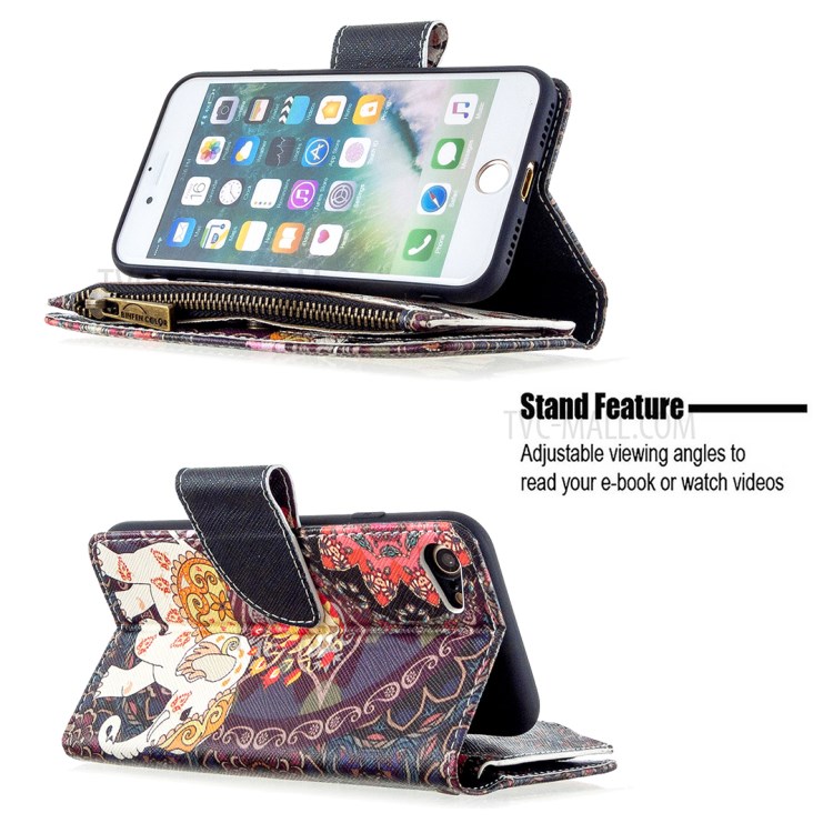 BF03 Pattern Printing Zipper Wallet Leather Phone Shell for iPhone SE (2nd Generation)/8/7 - Elephant-7