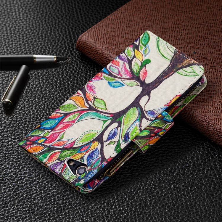 BF03 Pattern Printing Zipper Wallet Leather Phone Shell for iPhone SE (2nd Generation)/8/7 - Life Tree-3