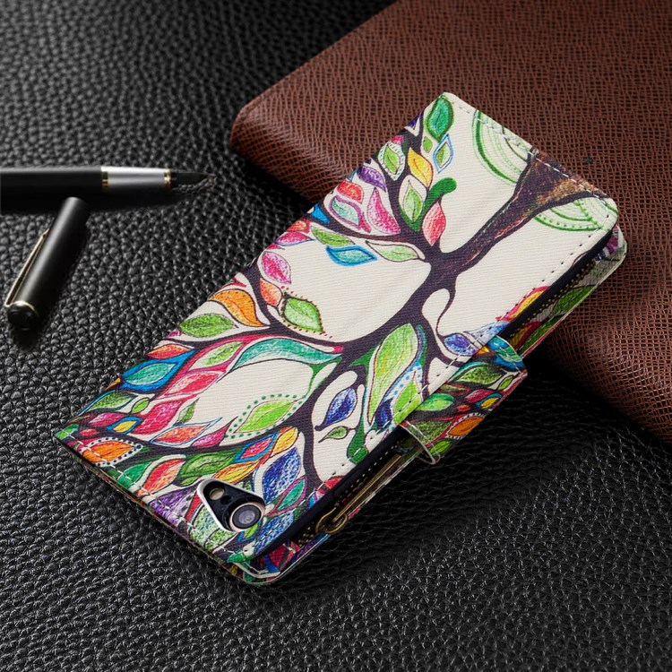 BF03 Pattern Printing Zipper Wallet Leather Phone Shell for iPhone SE (2020)/SE (2022)/8/7 - Life Tree-3