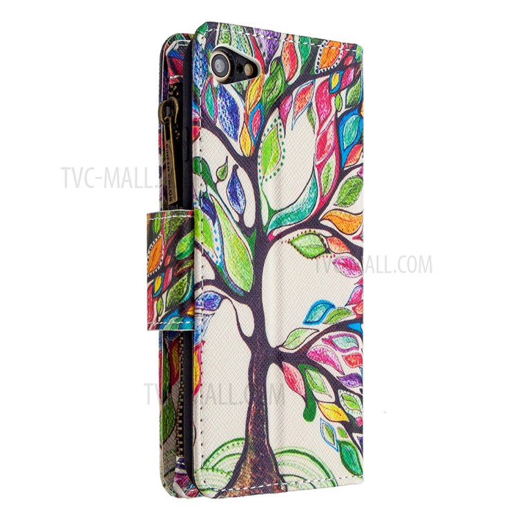 BF03 Pattern Printing Zipper Wallet Leather Phone Shell for iPhone SE (2nd Generation)/8/7 - Life Tree-5
