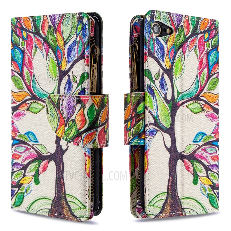 BF03 Pattern Printing Zipper Wallet Leather Phone Shell for iPhone SE (2nd Generation)/8/7 - Life Tree-6