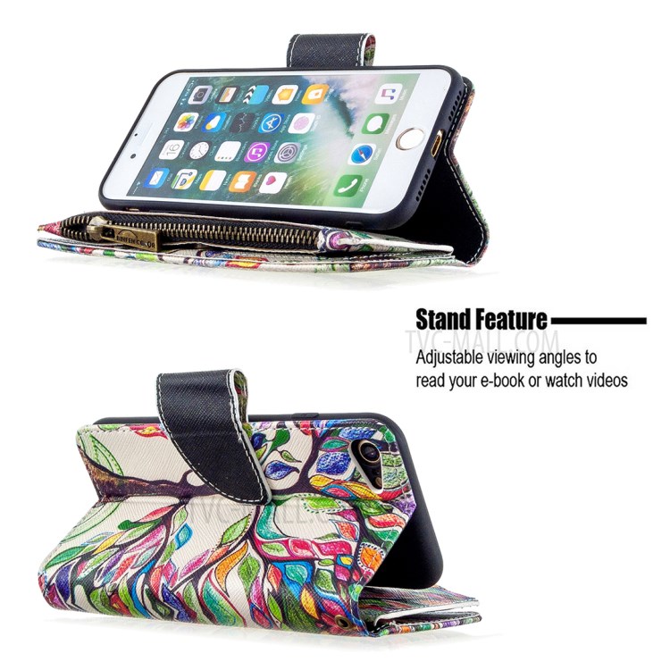 BF03 Pattern Printing Zipper Wallet Leather Phone Shell for iPhone SE (2nd Generation)/8/7 - Life Tree-7