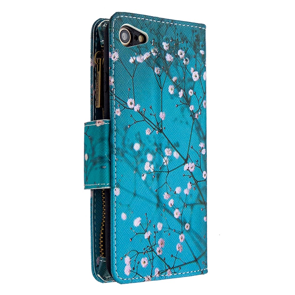 BF03 Pattern Printing Zipper Wallet Leather Phone Shell for iPhone SE (2nd Generation)/8/7 - Plum Blossom-5