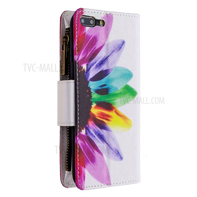 BF03 Pattern Printing Zipper Wallet Leather Phone Casing for iPhone 8 Plus/7 Plus 5.5 inch - Colorful Petals-3