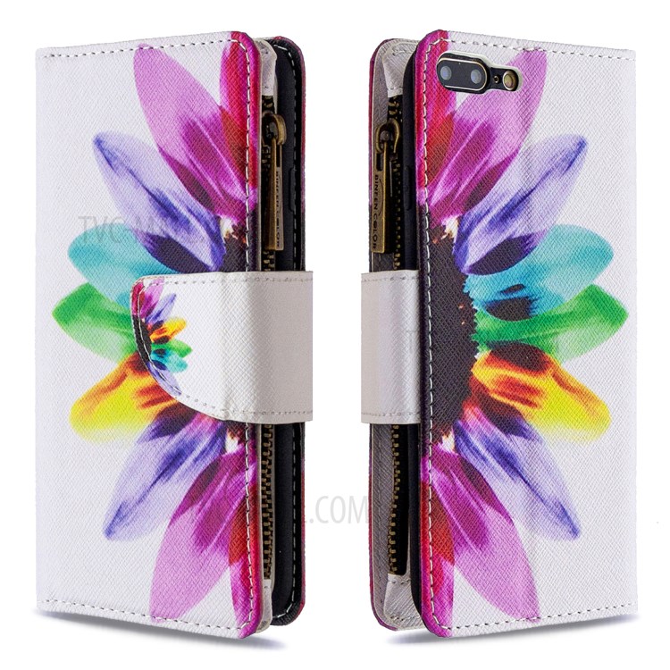 BF03 Pattern Printing Zipper Wallet Leather Phone Casing for iPhone 8 Plus/7 Plus 5.5 inch - Colorful Petals-4