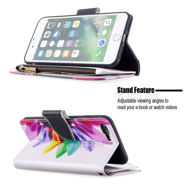 BF03 Pattern Printing Zipper Wallet Leather Phone Casing for iPhone 8 Plus/7 Plus 5.5 inch - Colorful Petals-5