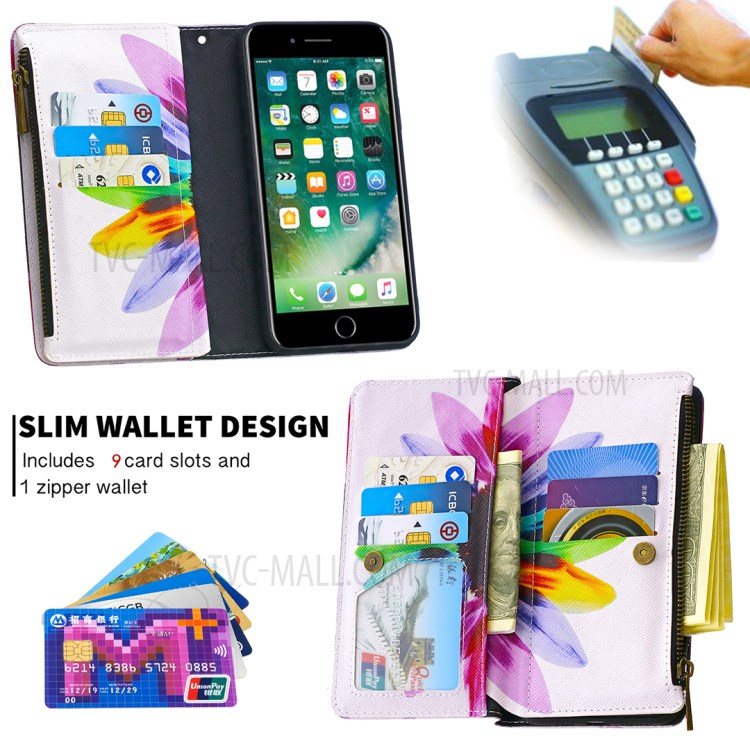 BF03 Pattern Printing Zipper Wallet Leather Phone Casing for iPhone 8 Plus/7 Plus 5.5 inch - Colorful Petals-6