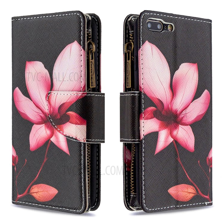 BF03 Pattern Printing Zipper Wallet Leather Phone Casing for iPhone 8 Plus/7 Plus 5.5 inch - Flower-4