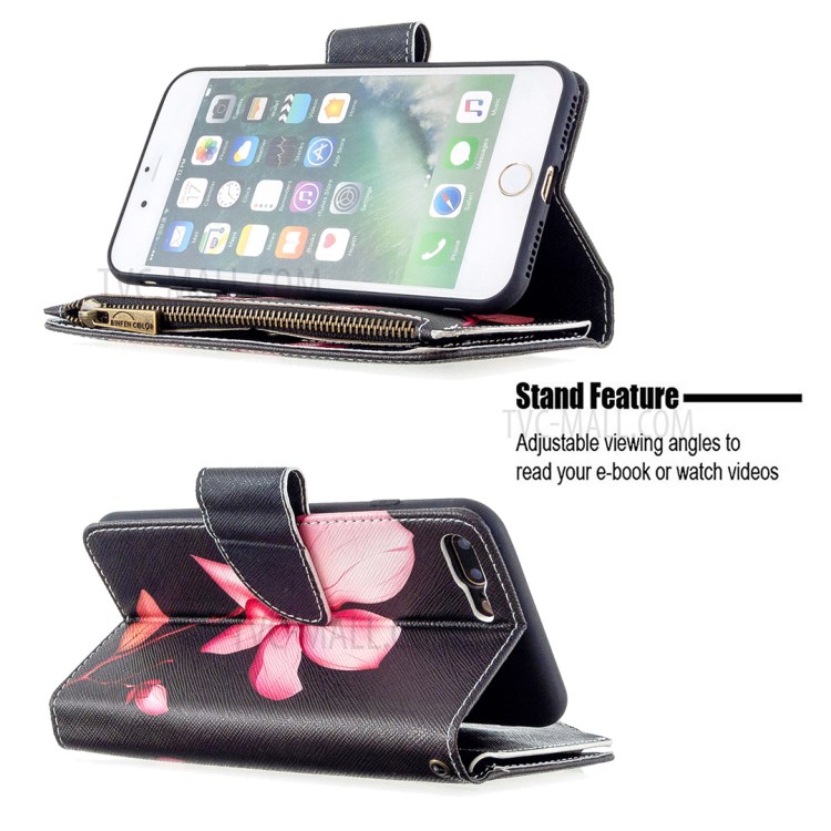 BF03 Pattern Printing Zipper Wallet Leather Phone Casing for iPhone 8 Plus/7 Plus 5.5 inch - Flower-5