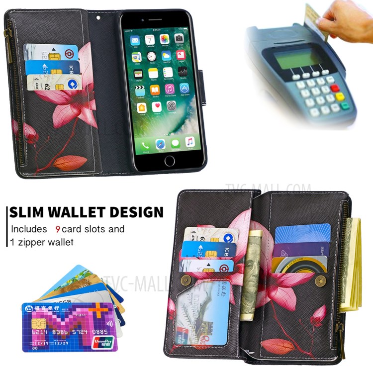 BF03 Pattern Printing Zipper Wallet Leather Phone Casing for iPhone 8 Plus/7 Plus 5.5 inch - Flower-6