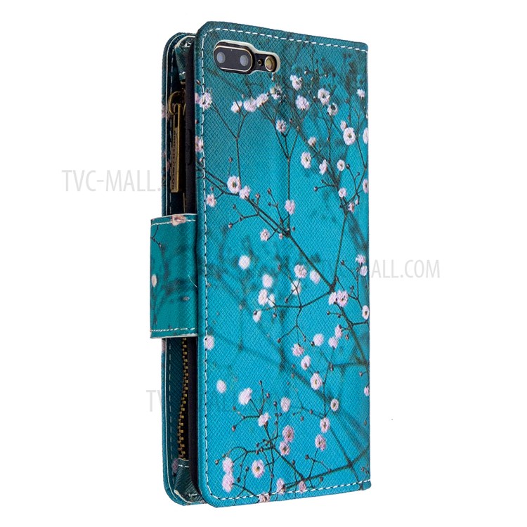 BF03 Pattern Printing Zipper Wallet Leather Phone Casing for iPhone 8 Plus/7 Plus 5.5 inch - Plum Blossom-3