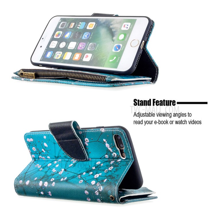 BF03 Pattern Printing Zipper Wallet Leather Phone Casing for iPhone 8 Plus/7 Plus 5.5 inch - Plum Blossom-5