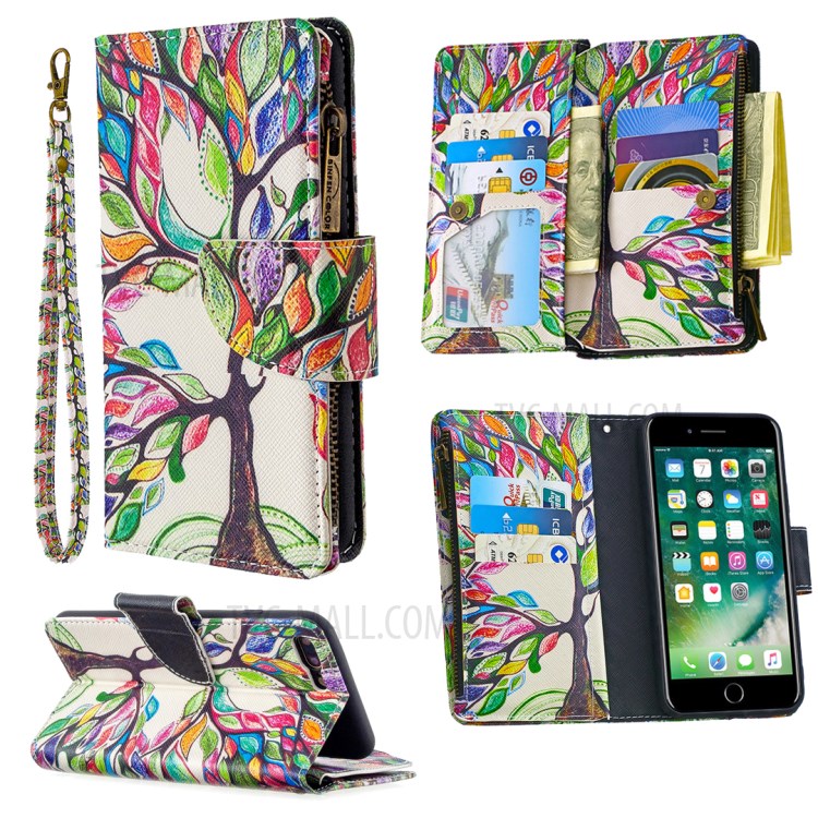 BF03 Pattern Printing Zipper Wallet Leather Phone Casing for iPhone 8 Plus/7 Plus 5.5 inch - Life Tree-1