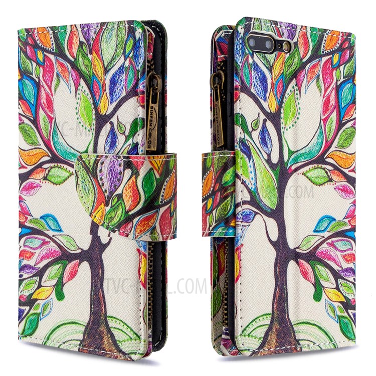 BF03 Pattern Printing Zipper Wallet Leather Phone Casing for iPhone 8 Plus/7 Plus 5.5 inch - Life Tree-4