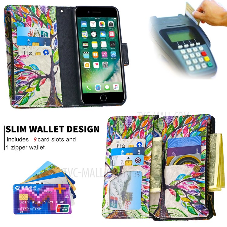 BF03 Pattern Printing Zipper Wallet Leather Phone Casing for iPhone 8 Plus/7 Plus 5.5 inch - Life Tree-6