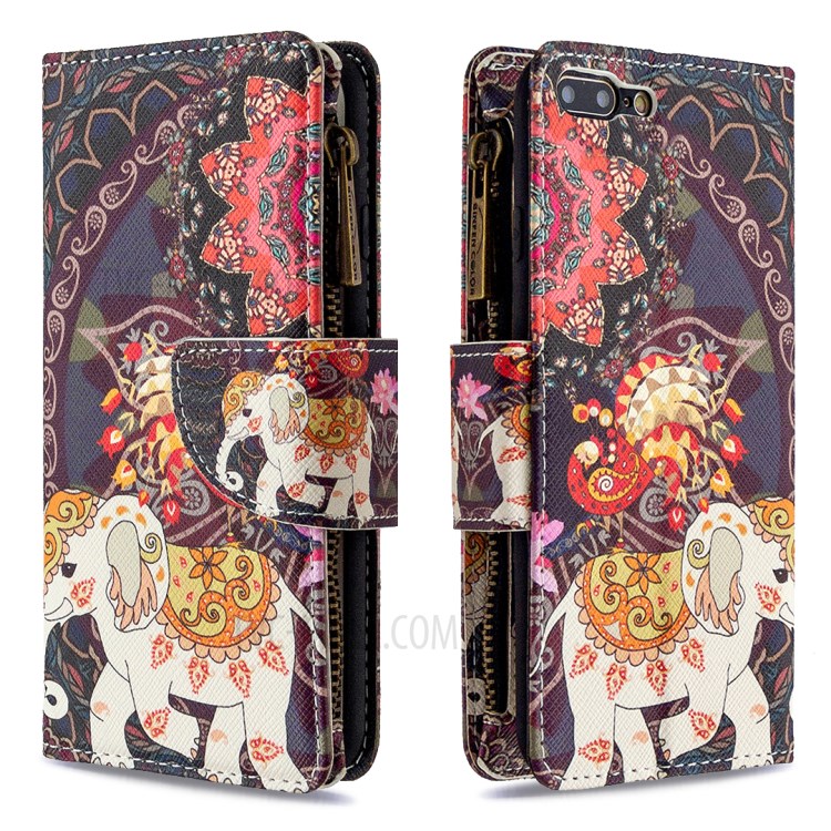 BF03 Pattern Printing Zipper Wallet Leather Phone Casing for iPhone 8 Plus/7 Plus 5.5 inch - Elephant-4