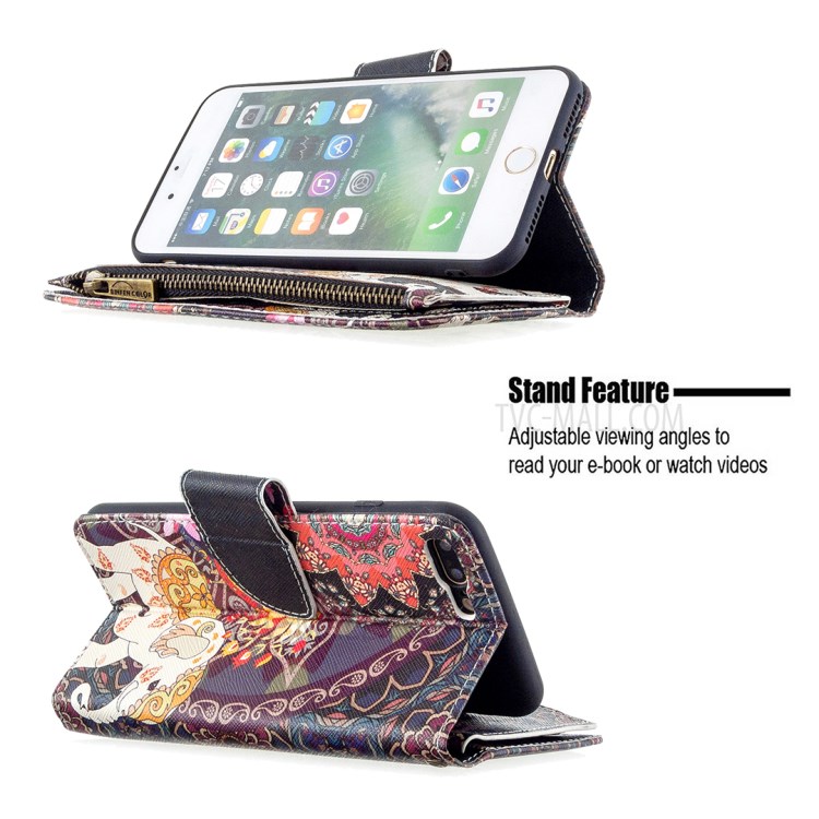 BF03 Pattern Printing Zipper Wallet Leather Phone Casing for iPhone 8 Plus/7 Plus 5.5 inch - Elephant-5